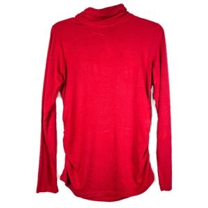 Red Long Sleeved Mock Turtleneck Top with Ruching on Sides and Neck
